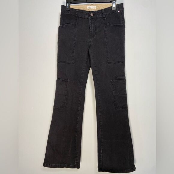 Vintage Tommy Flare Jeans Black Y2K Low Rise Denim Festival Emo Western Cargo 5 - Picture 1 of 15